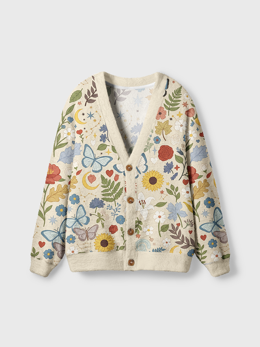 Vintage Retro Artistic Floral Butterfly And Starry Sky Cardigan Sweaters