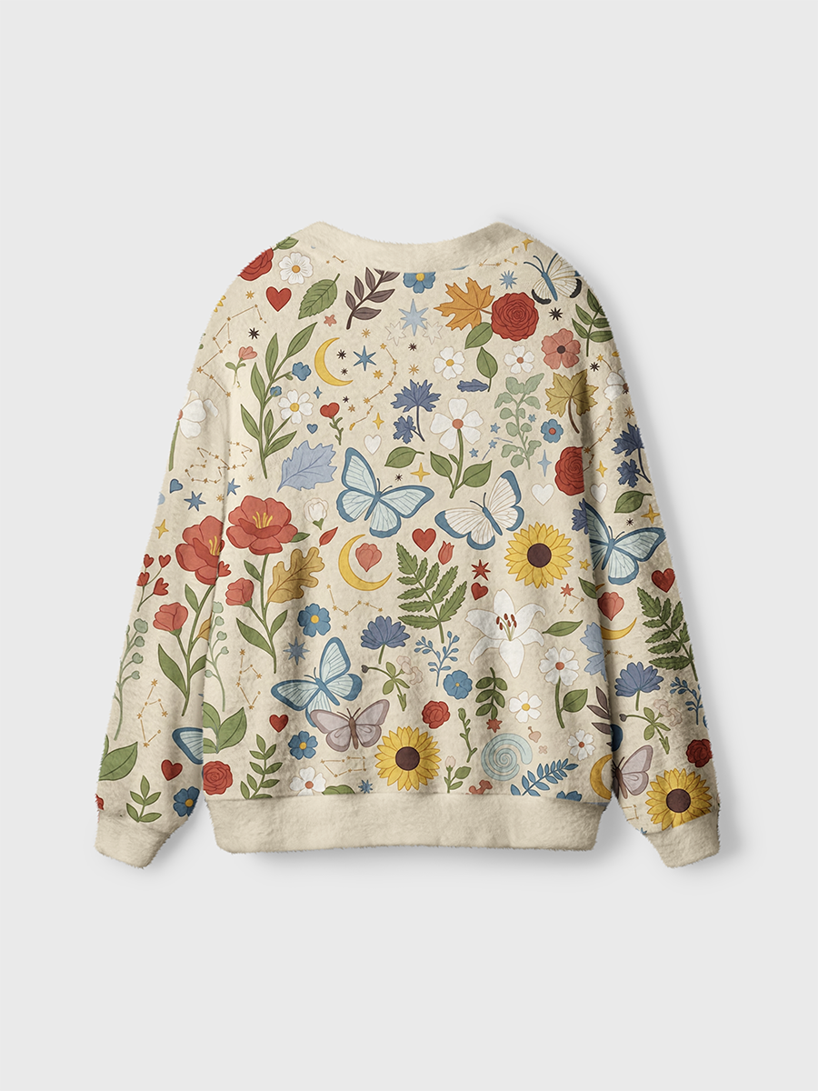 Vintage Retro Artistic Floral Butterfly And Starry Sky Cardigan Sweaters