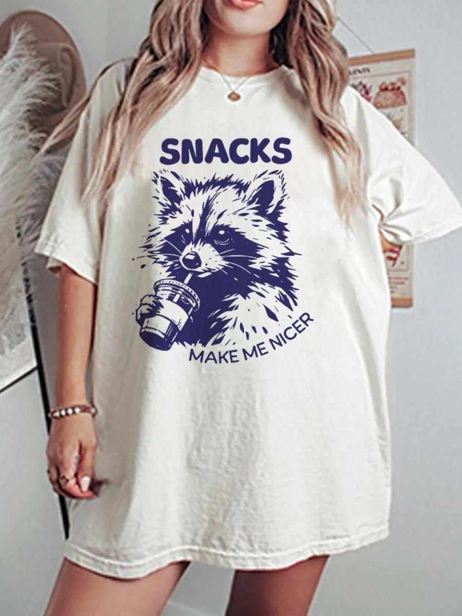 Vintage Snacks Make Me Nice Oversize Graphic Tee