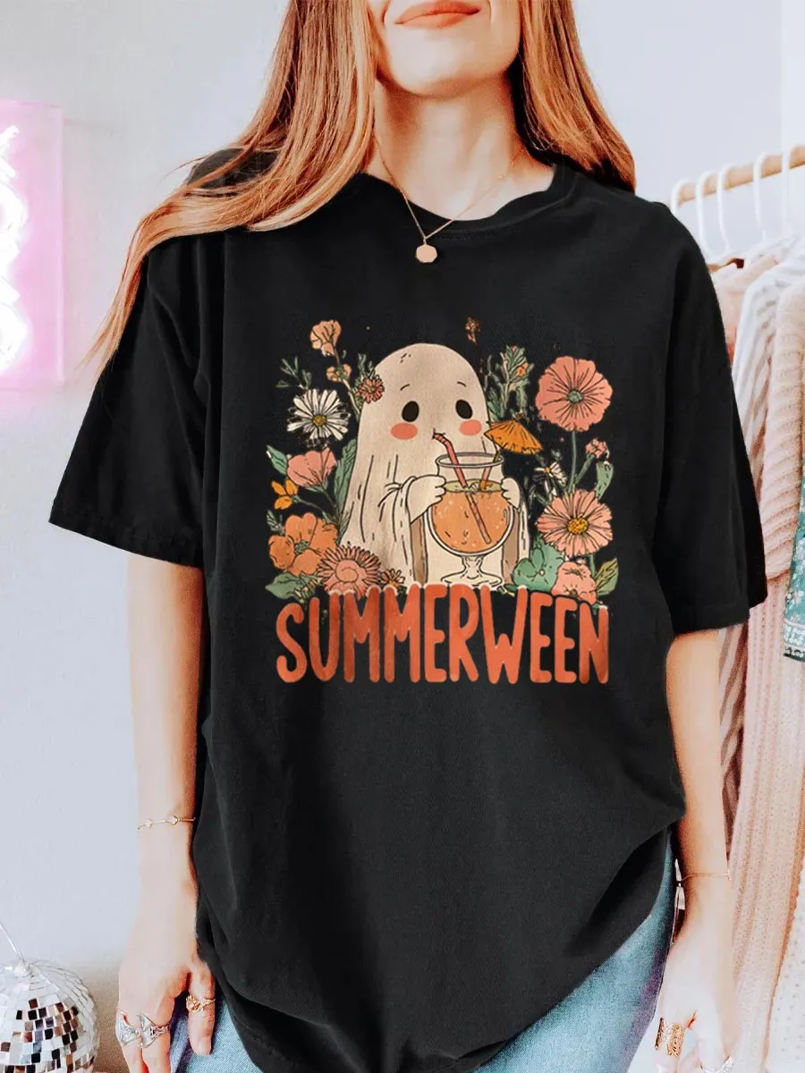 Vintage Ghost Summer Halloween Oversize Graphic Tee
