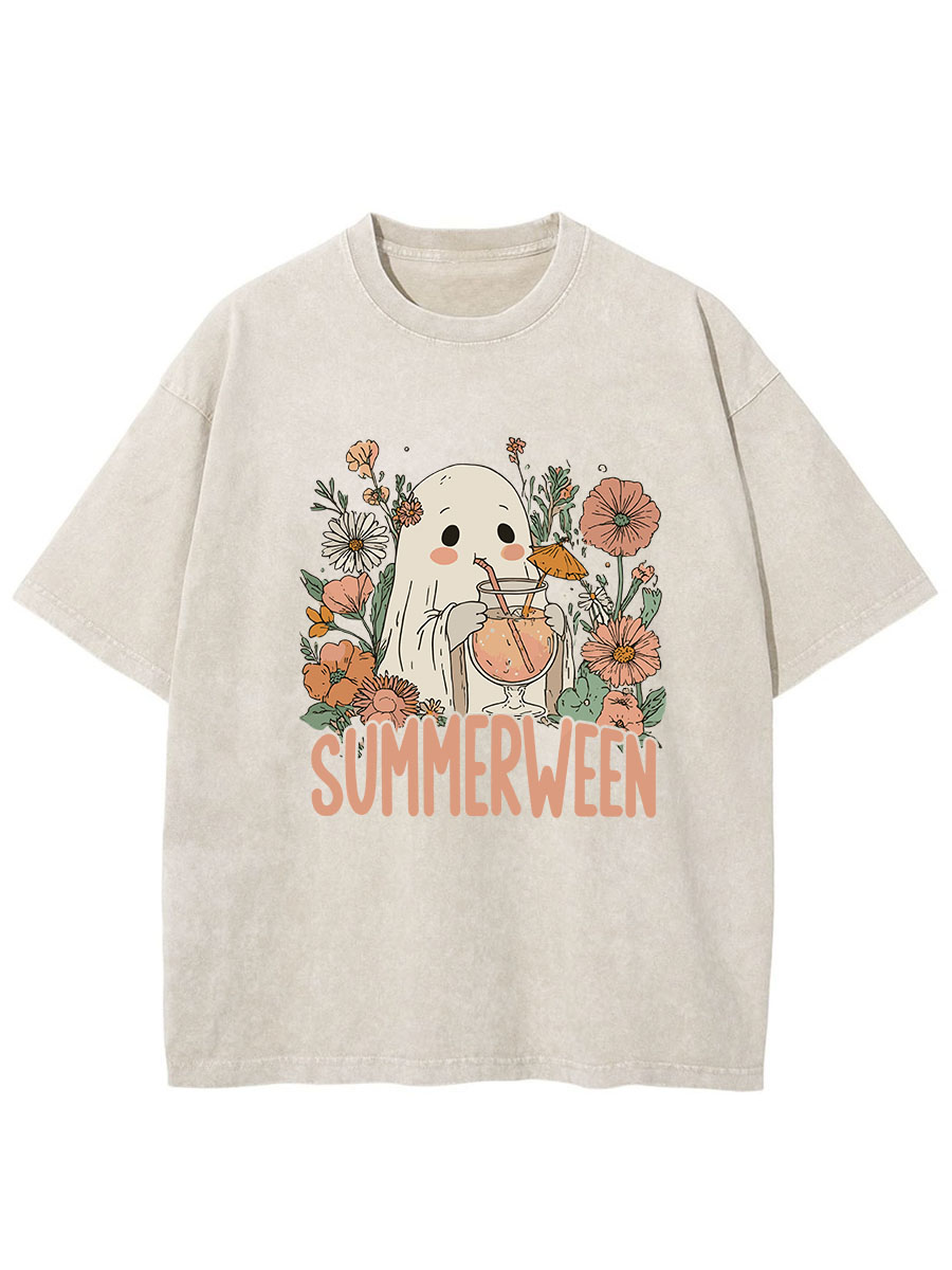 Vintage Ghost Summer Halloween Oversize Washed T-Shirt
