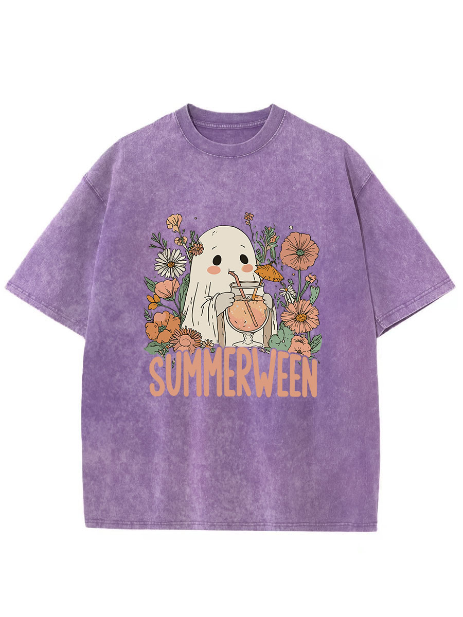 Vintage Ghost Summer Halloween Oversize Washed T-Shirt