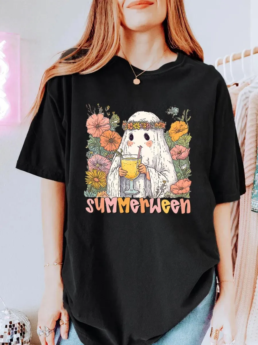 Vintage Ghost Summer Halloween Oversize Graphic Tee