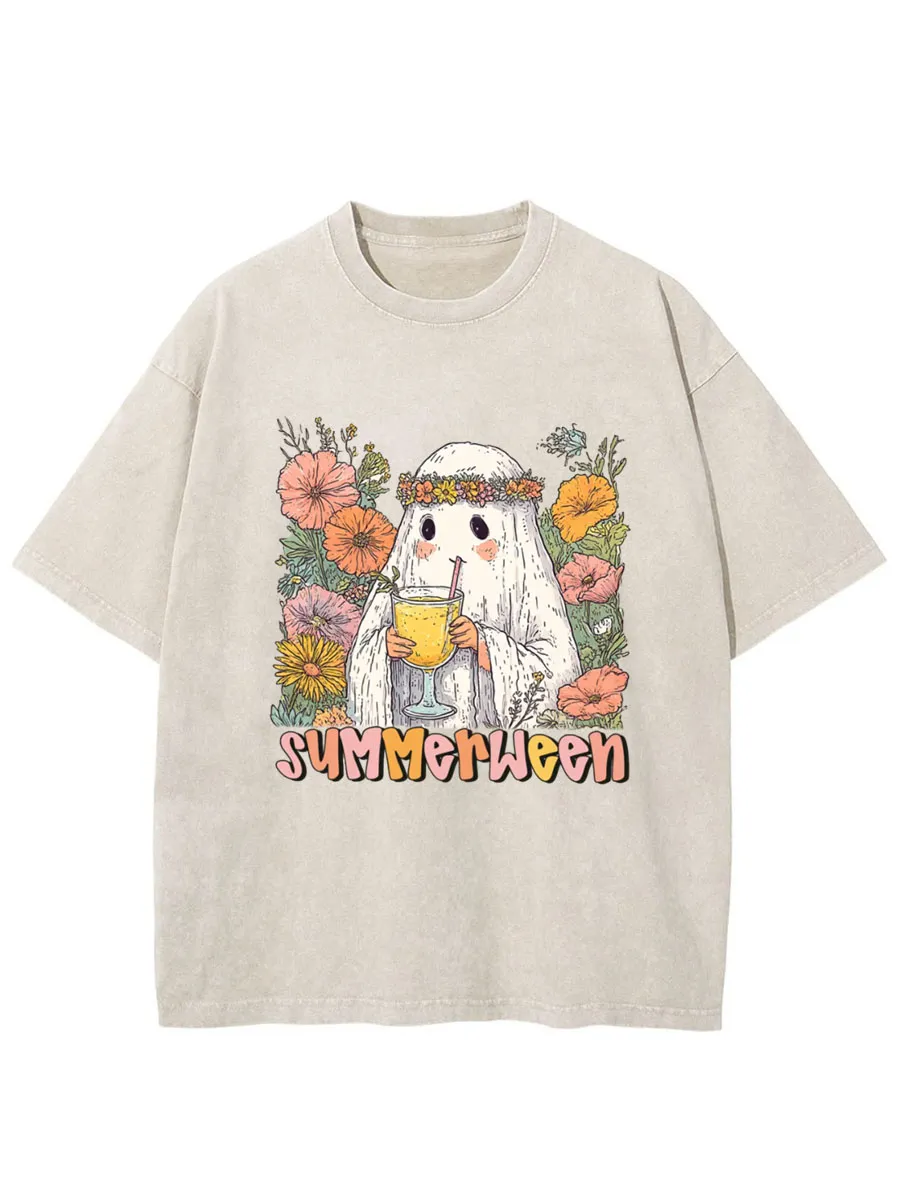 Vintage Ghost Summer Halloween Oversize Washed T-Shirt