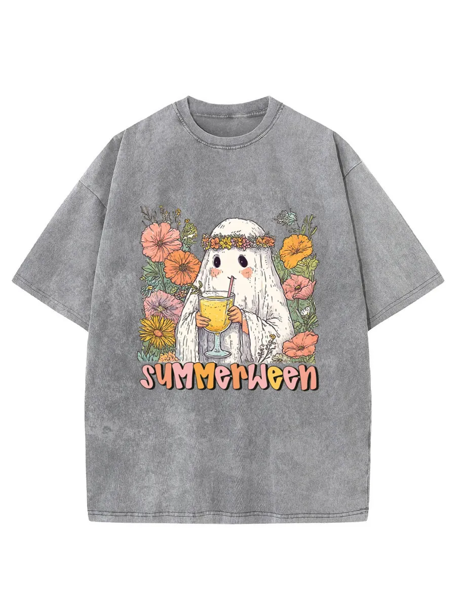 Vintage Ghost Summer Halloween Oversize Washed T-Shirt