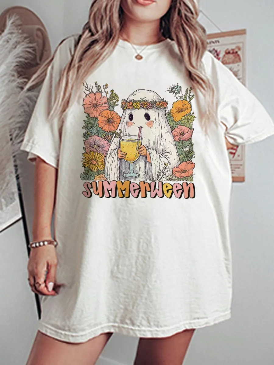 Vintage Ghost Summer Halloween Oversize Graphic Tee