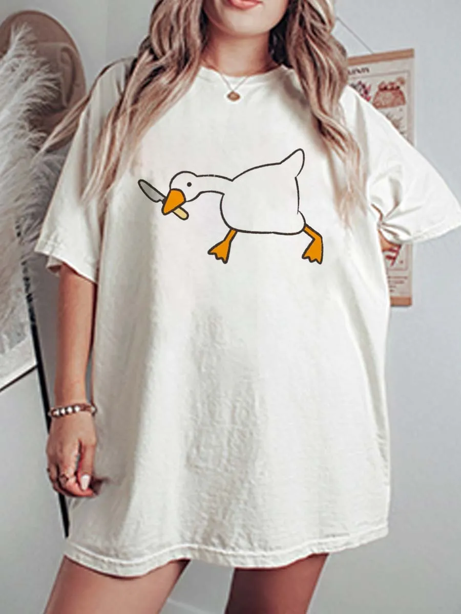 Vintage Goose With Knife Oversize Graphic Tee