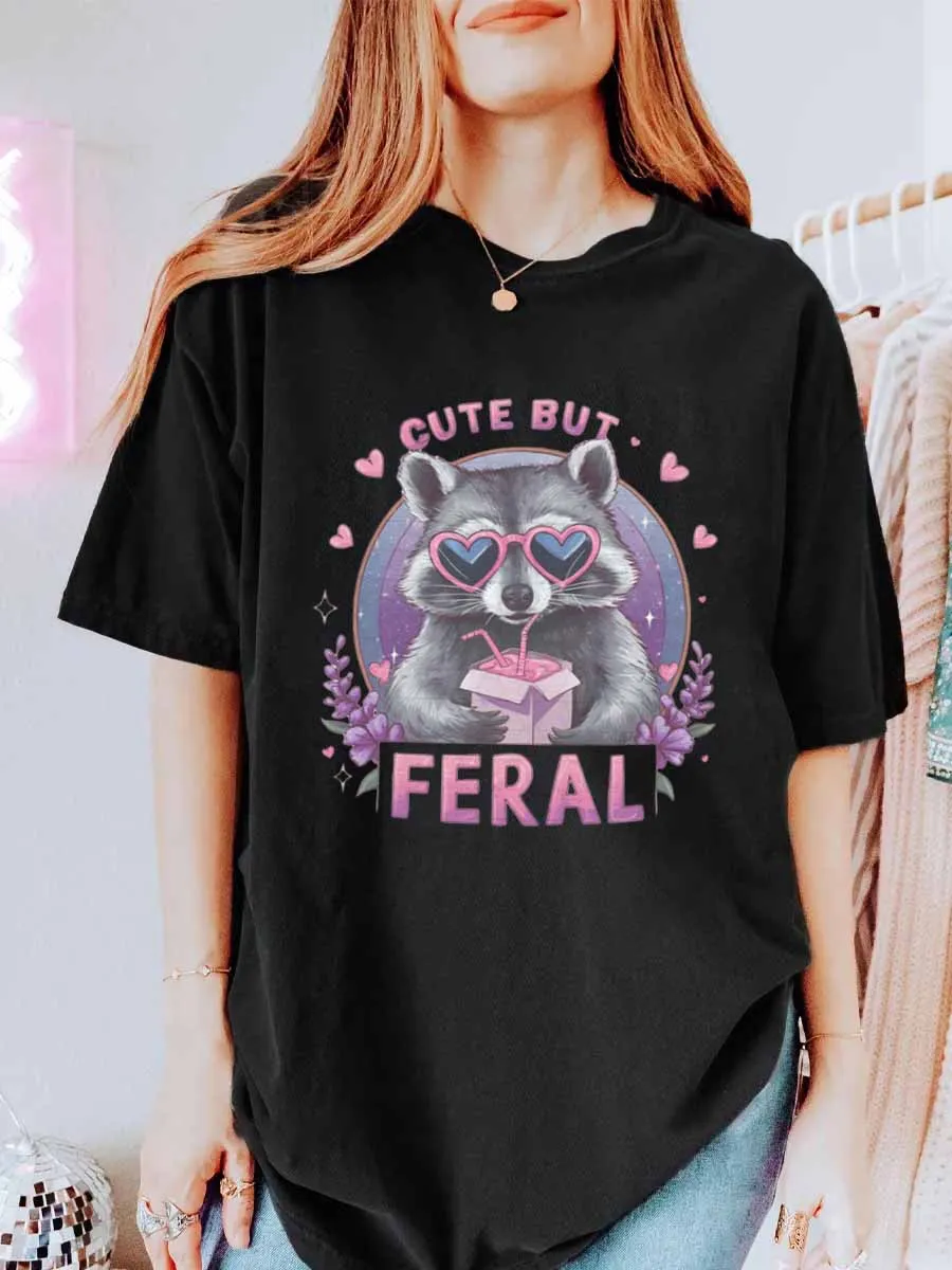 Vintage Cute But Feral Oversize Graphic Tee