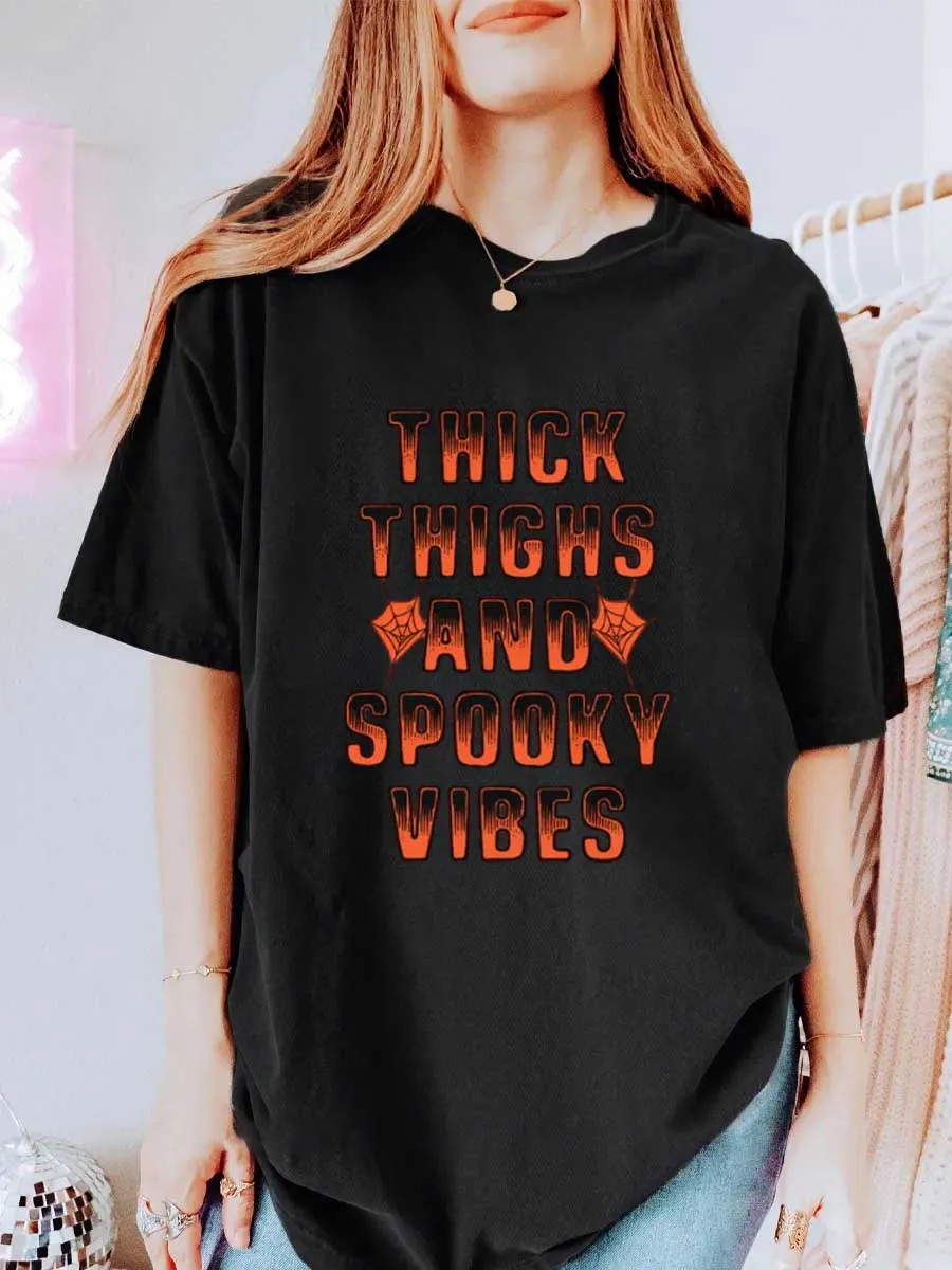 Vintage Thick Thighs And Spooky Vibes Oversize Graphic Tee