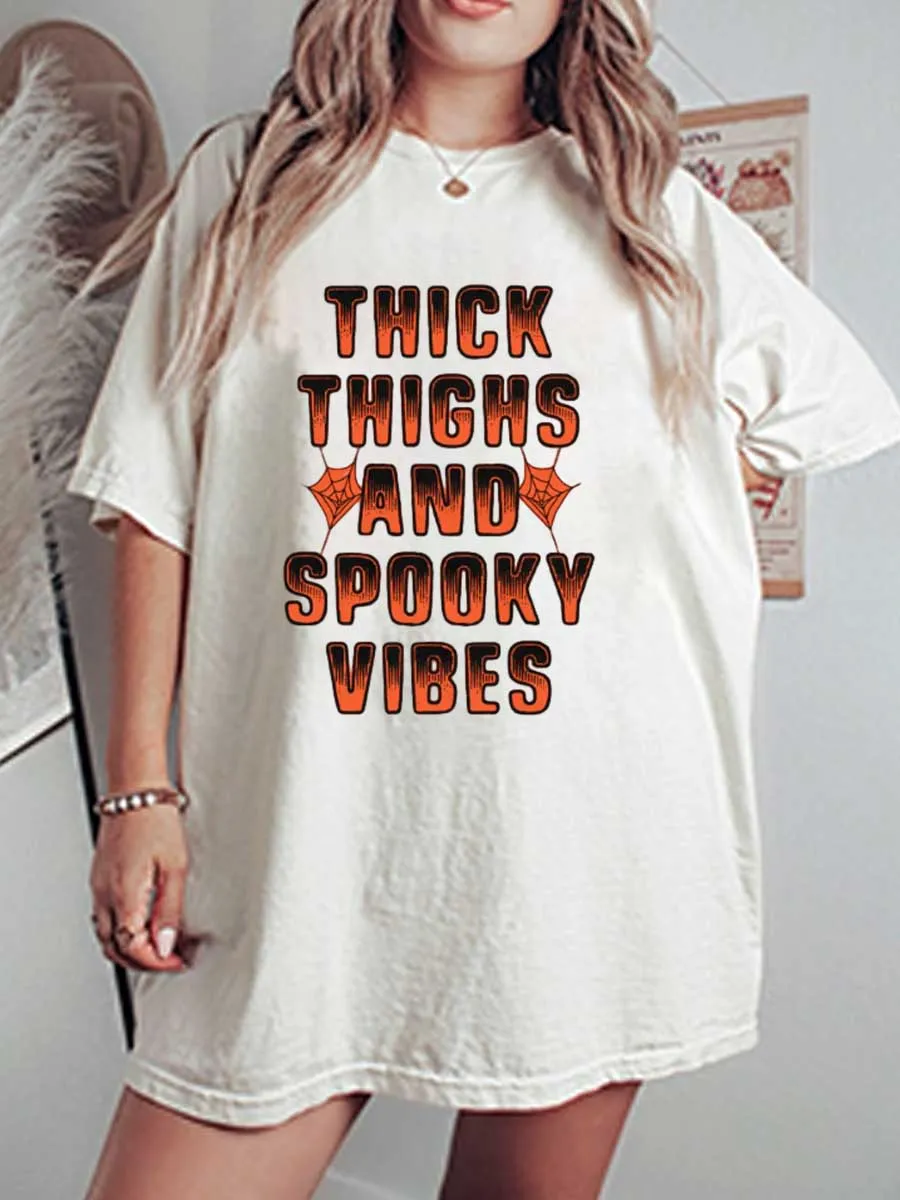 Vintage Thick Thighs And Spooky Vibes Oversize Graphic Tee