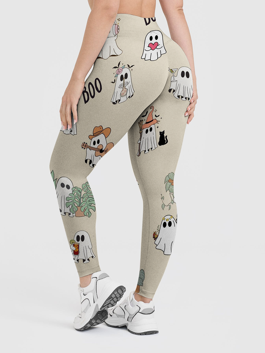 Vintage Cute Ghost Doodle Boo Leggings