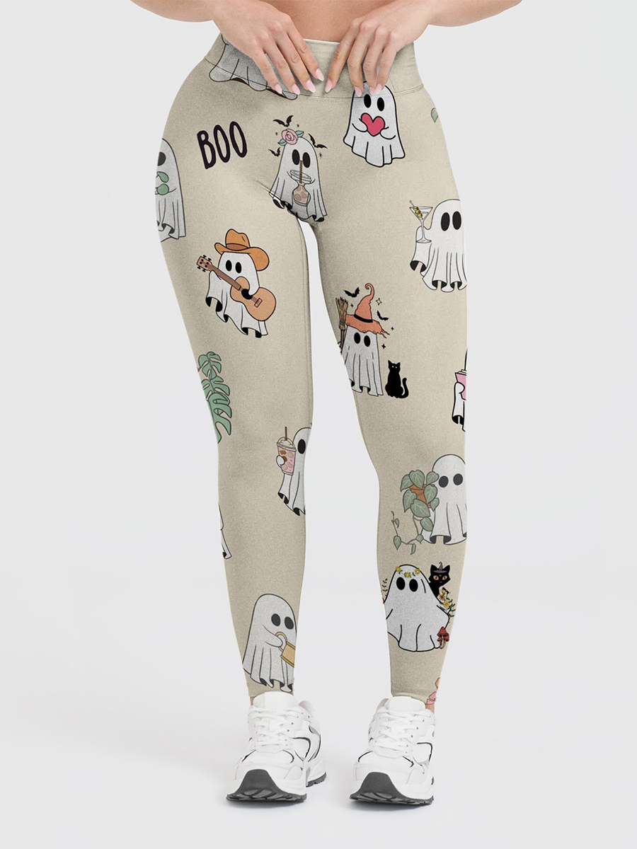 Vintage Cute Ghost Doodle Boo Leggings
