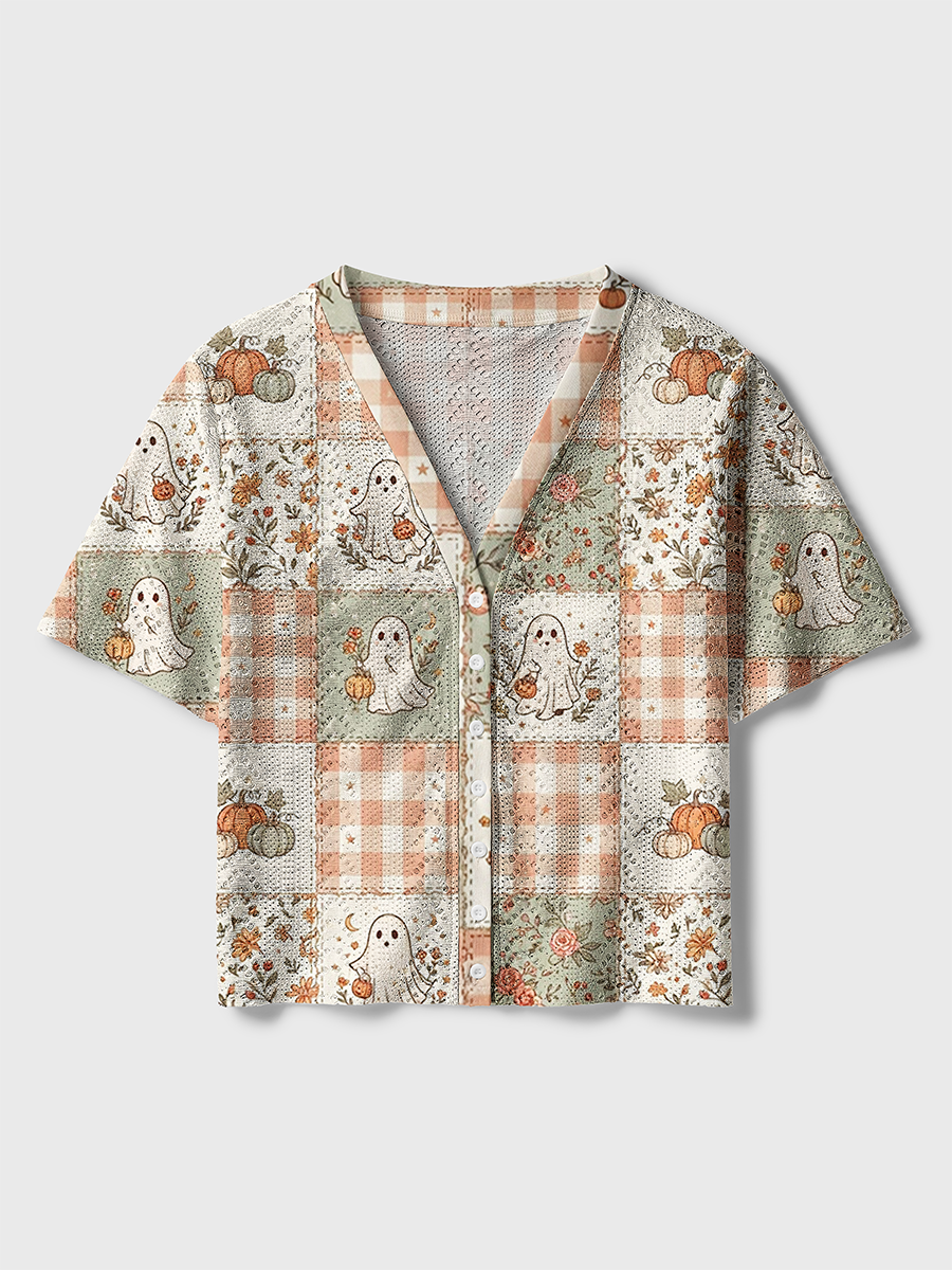 Shabby Chic Fall Patchwork Crochet Button Down Cardigan