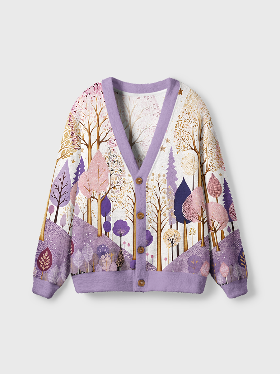 Vintage Dreamy Fairytale Forest And Gold Stars Cardigan Sweaters