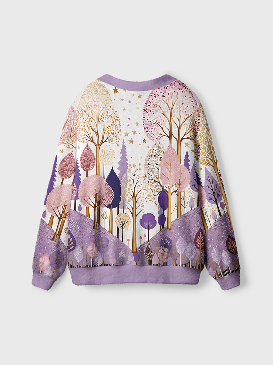 Vintage Dreamy Fairytale Forest And Gold Stars Cardigan Sweaters