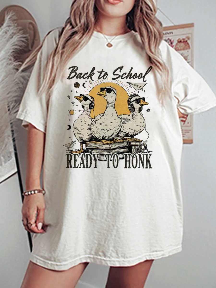 Vintage Back To School Ready To Honk Oversize Graphic Tee