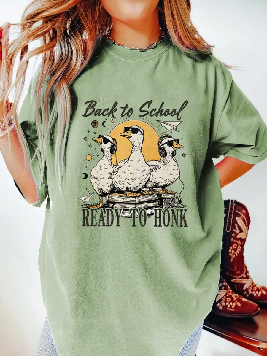 Vintage Back To School Ready To Honk Oversize Graphic Tee