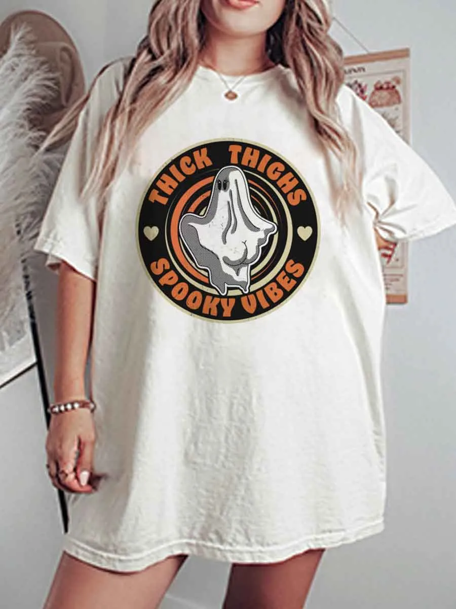 Vintage Thick Thighs Spooky Vibes Oversize Graphic Tee