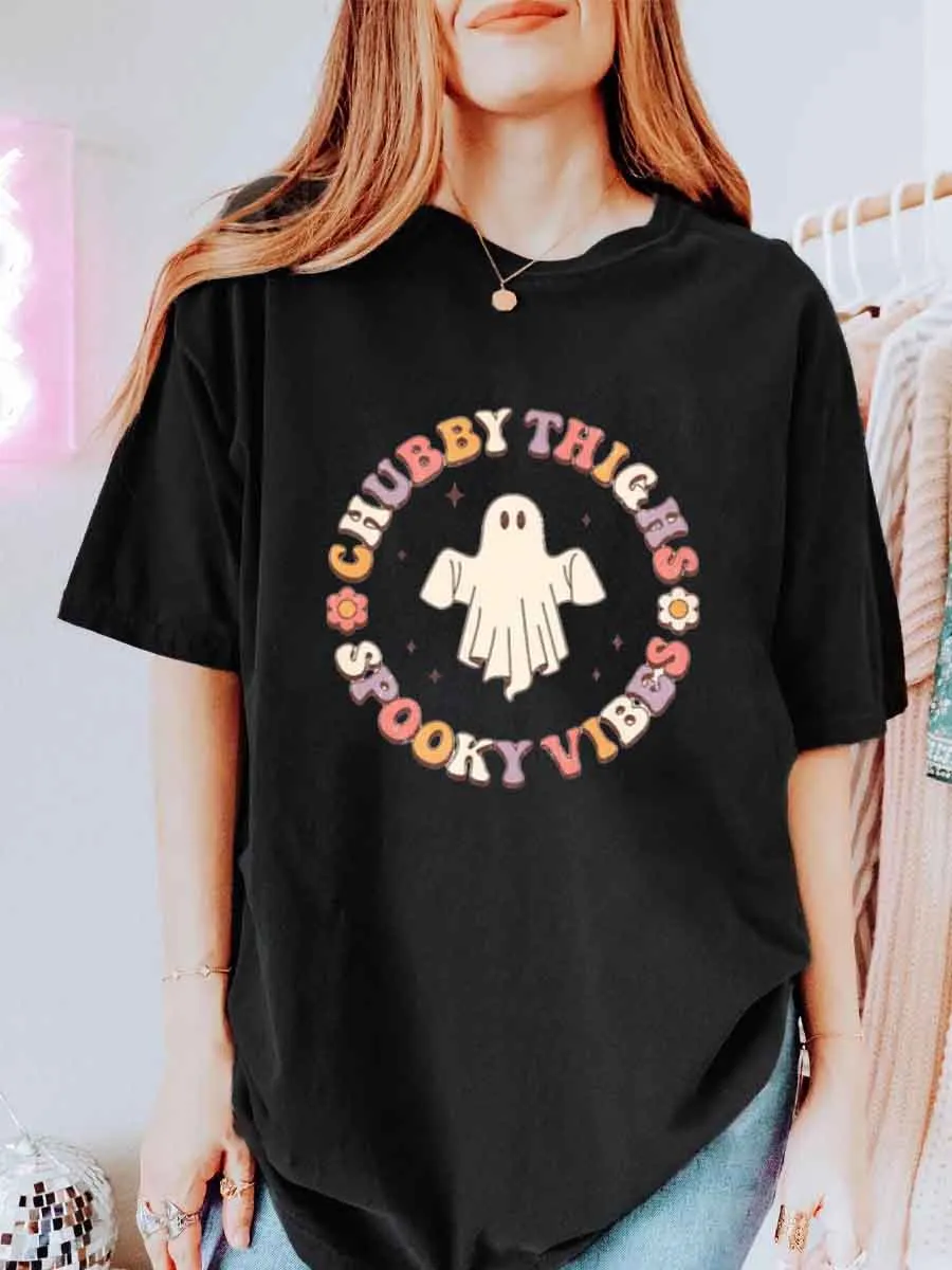 Vintage Chubby Thighs Spooky Vibes Oversize Graphic Tee