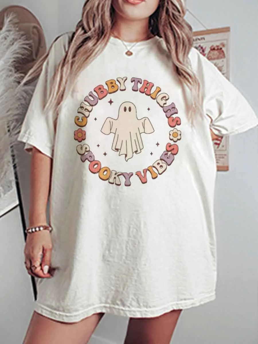 Vintage Chubby Thighs Spooky Vibes Oversize Graphic Tee