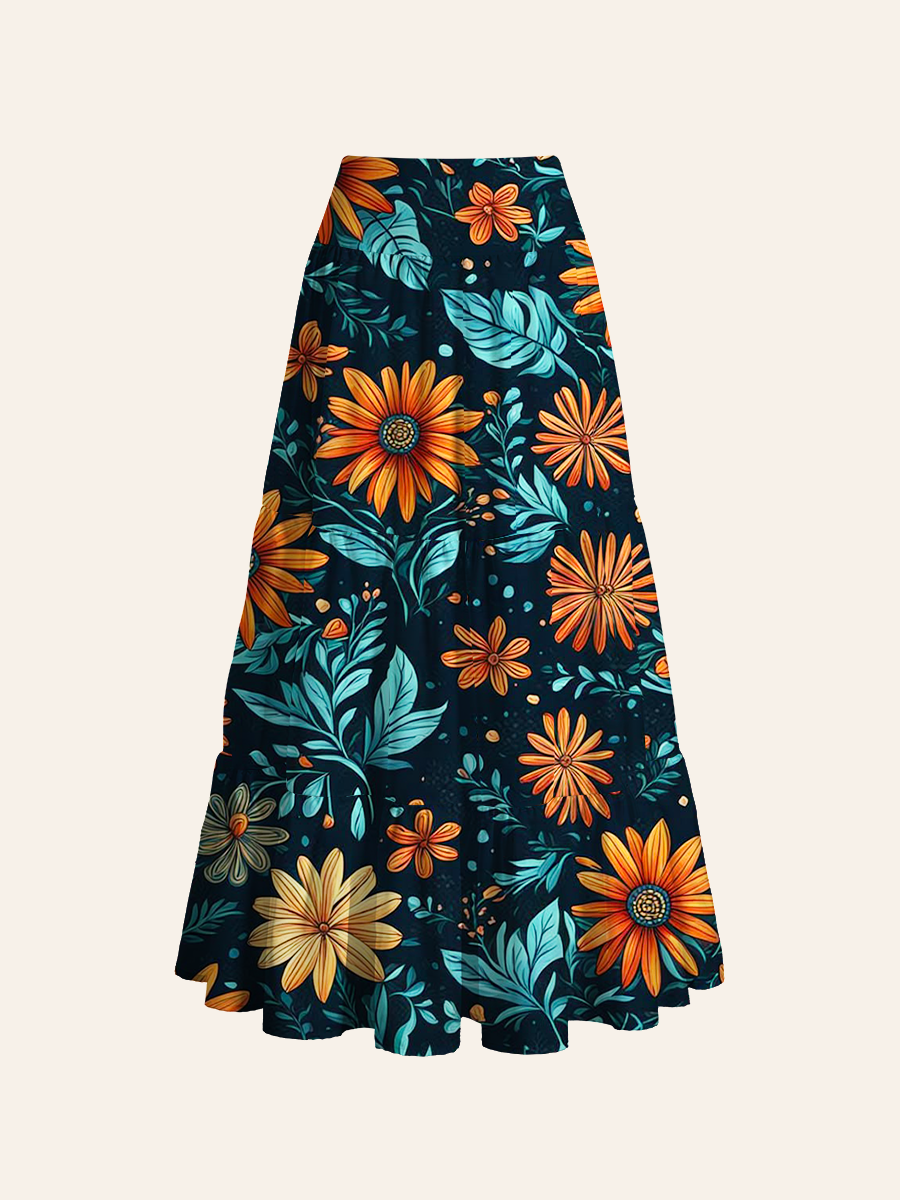 Folk Art Floral Print Convertible Maxi Skirts