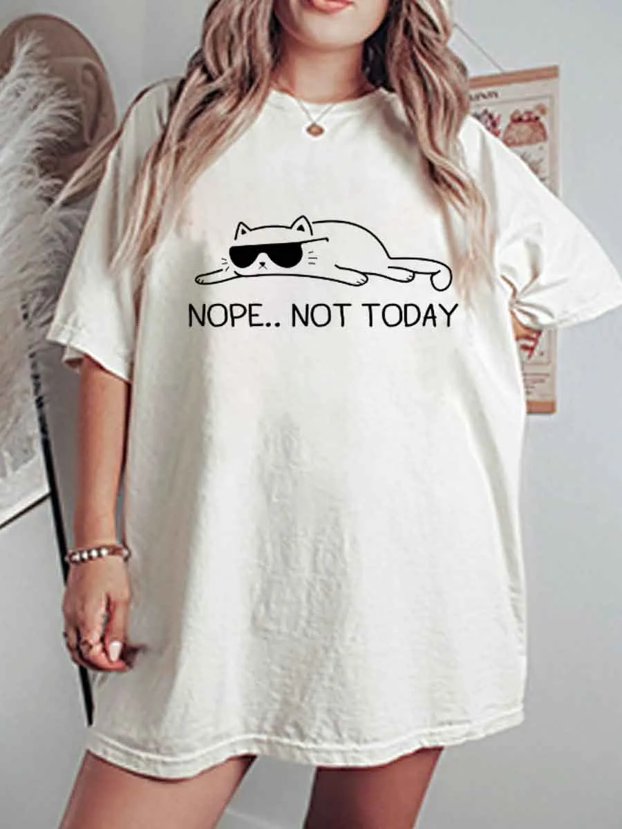 Vintage Nope.. Not Today Lazy Cat Oversize Graphic Tee