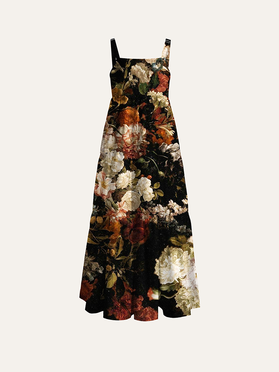 Dark Dutch Master Floral Oil Adjustable Wide Straps Maxi Dress