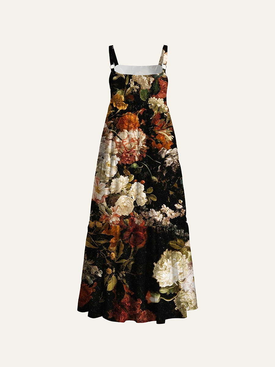 Dark Dutch Master Floral Oil Adjustable Wide Straps Maxi Dress