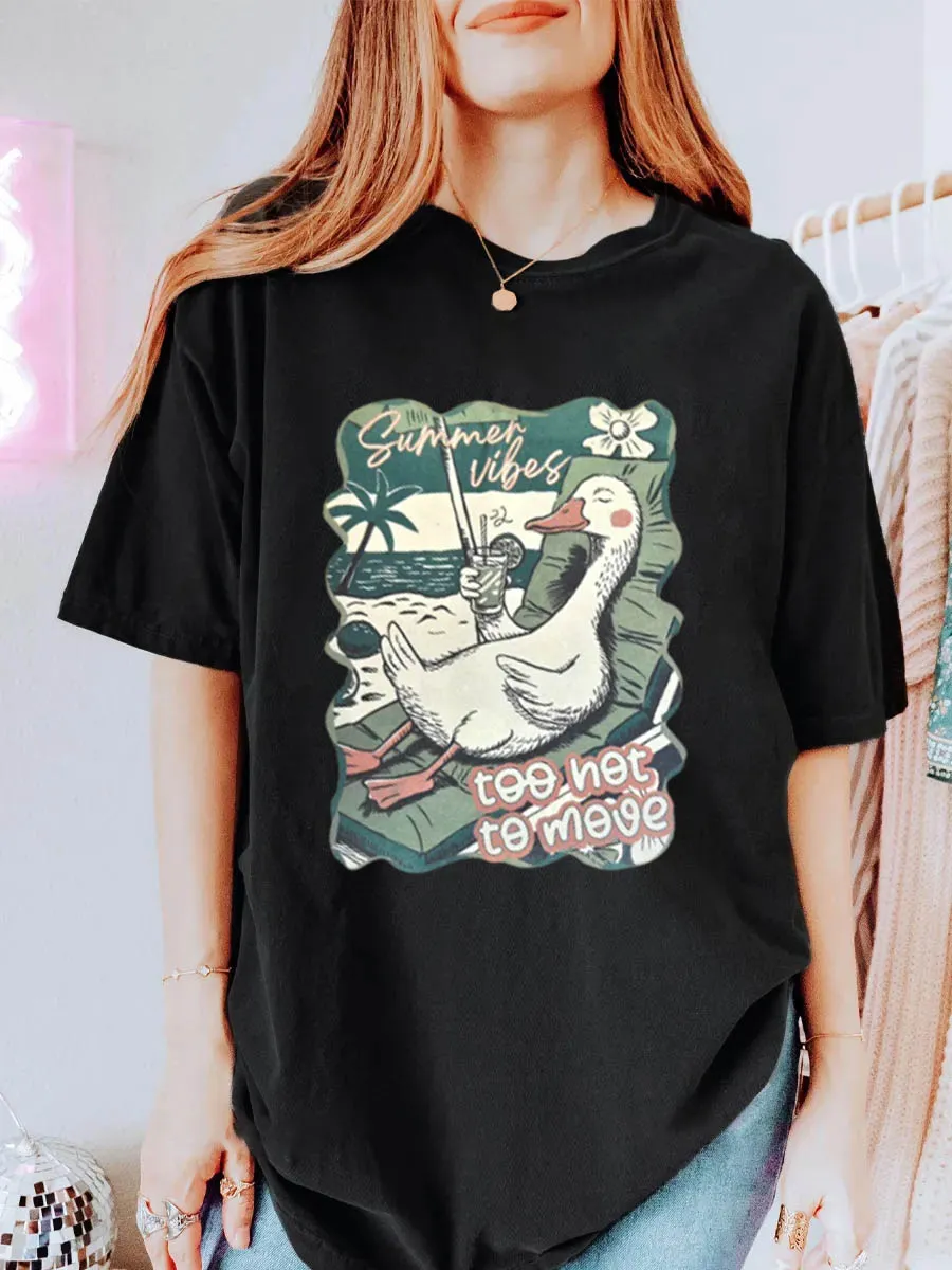 Vintage Summer Vibes Too Hot To Move Oversize Graphic Tee