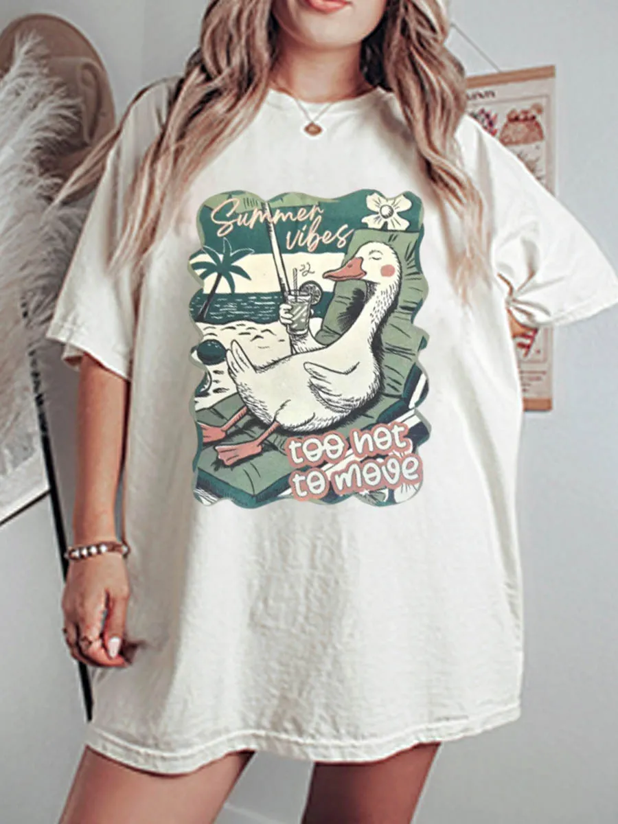 Vintage Summer Vibes Too Hot To Move Oversize Graphic Tee