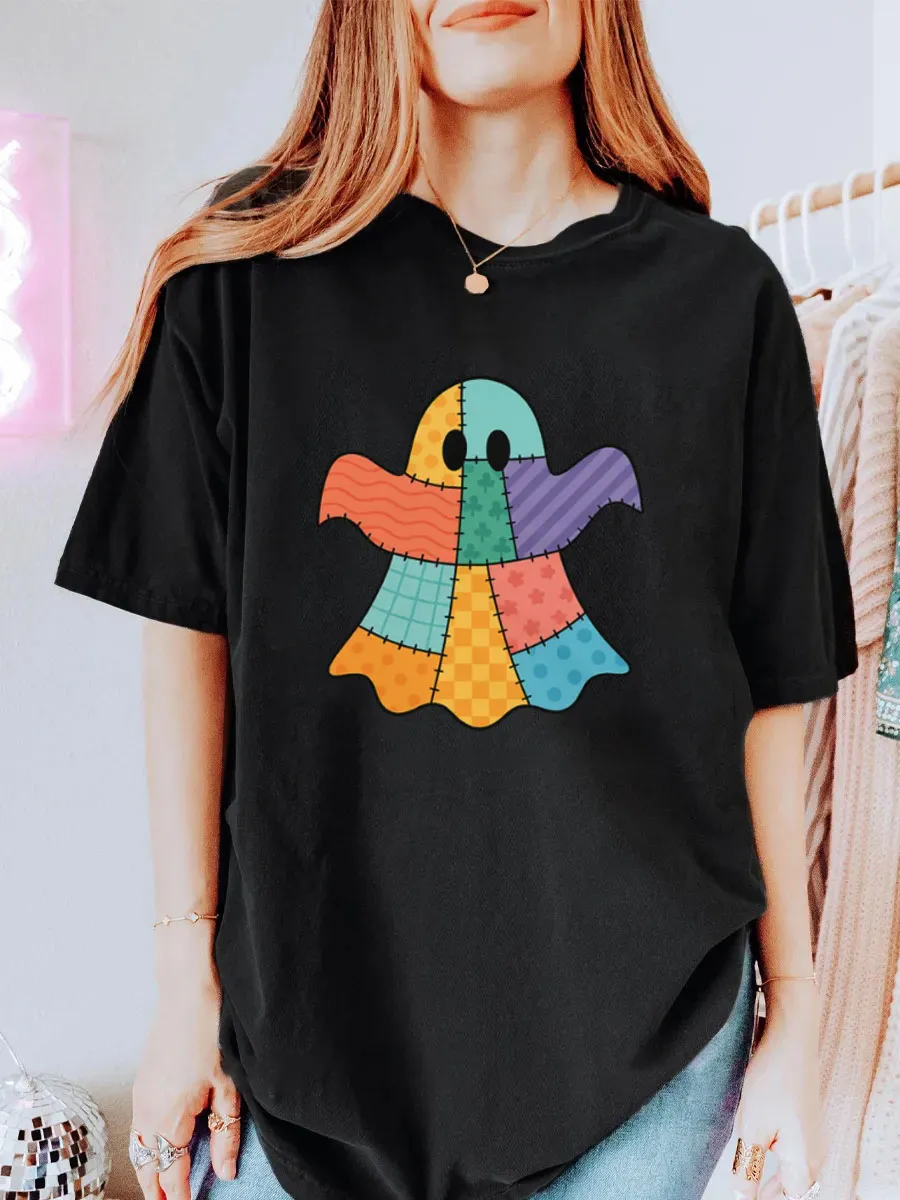 Vintage Patchwork Ghost Oversize Graphic Tee