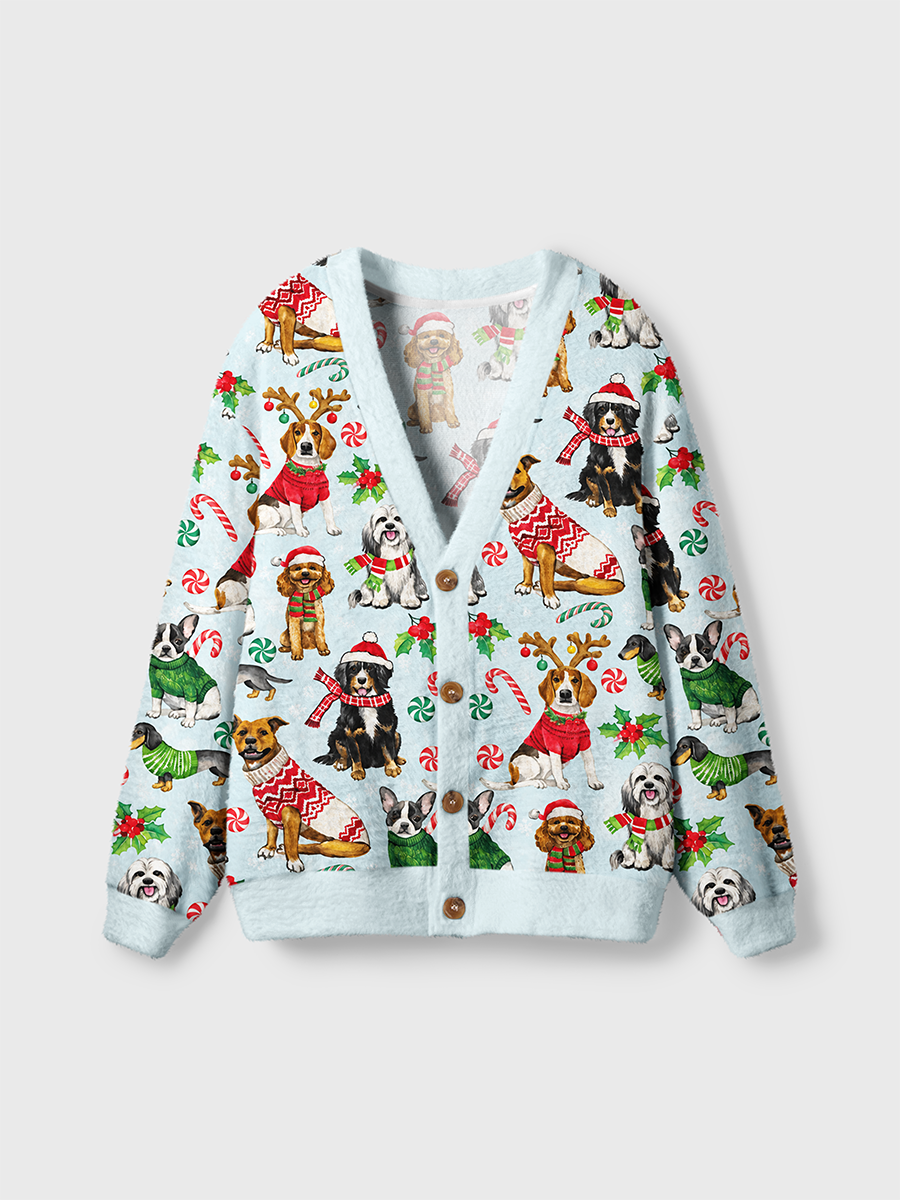 Vintage Christmas Dogs Cardigan Sweaters