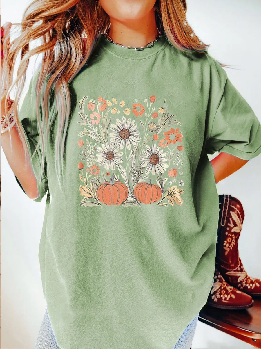 Vintage Floral Pumpkin Oversize Graphic Tee