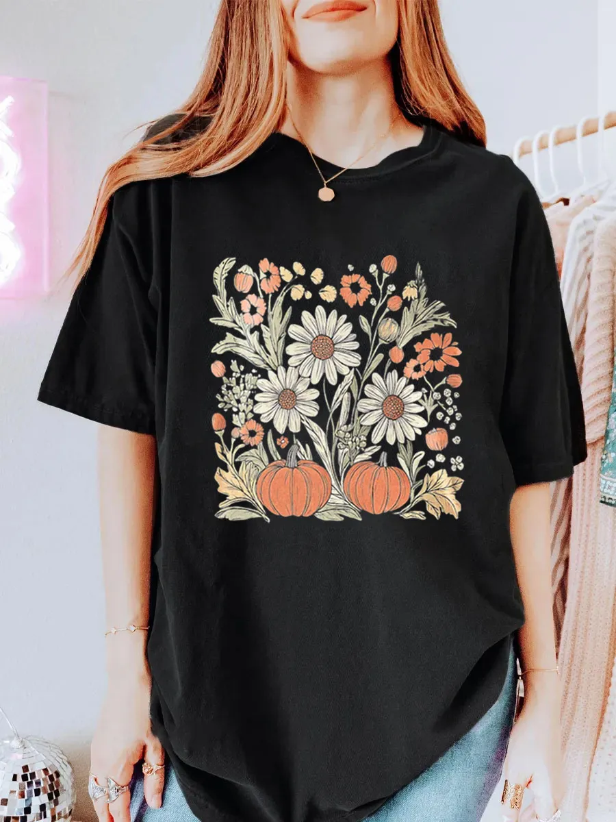 Vintage Floral Pumpkin Oversize Graphic Tee
