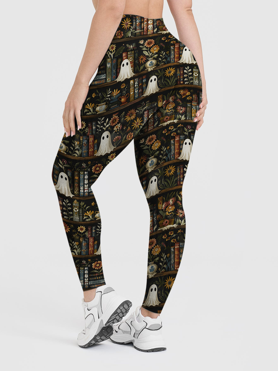 Vintage Vintage Tiered Bookshelf Fall Flower Ghost Leggings