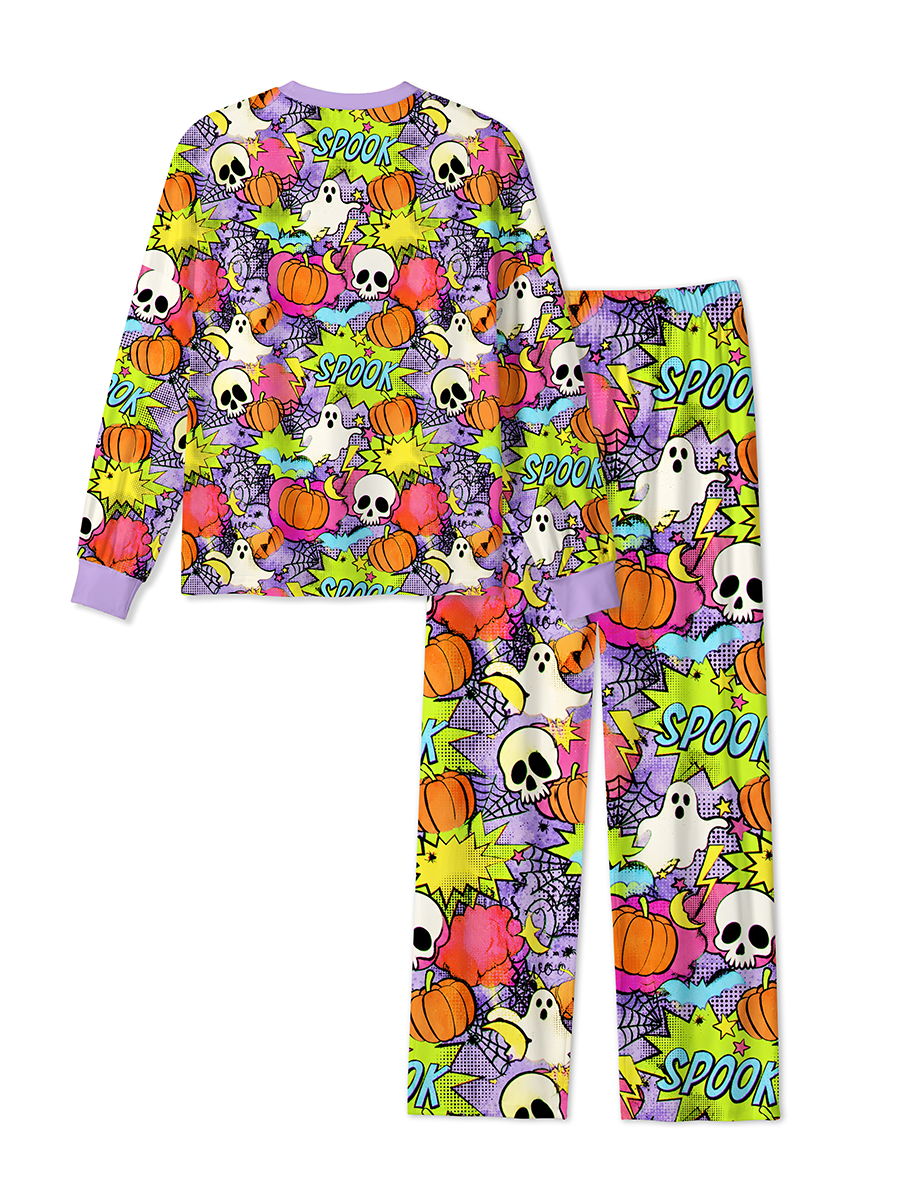 Vintage Pop Comic Halloween Ghost Pumpkin SPOOK Word Pajama
