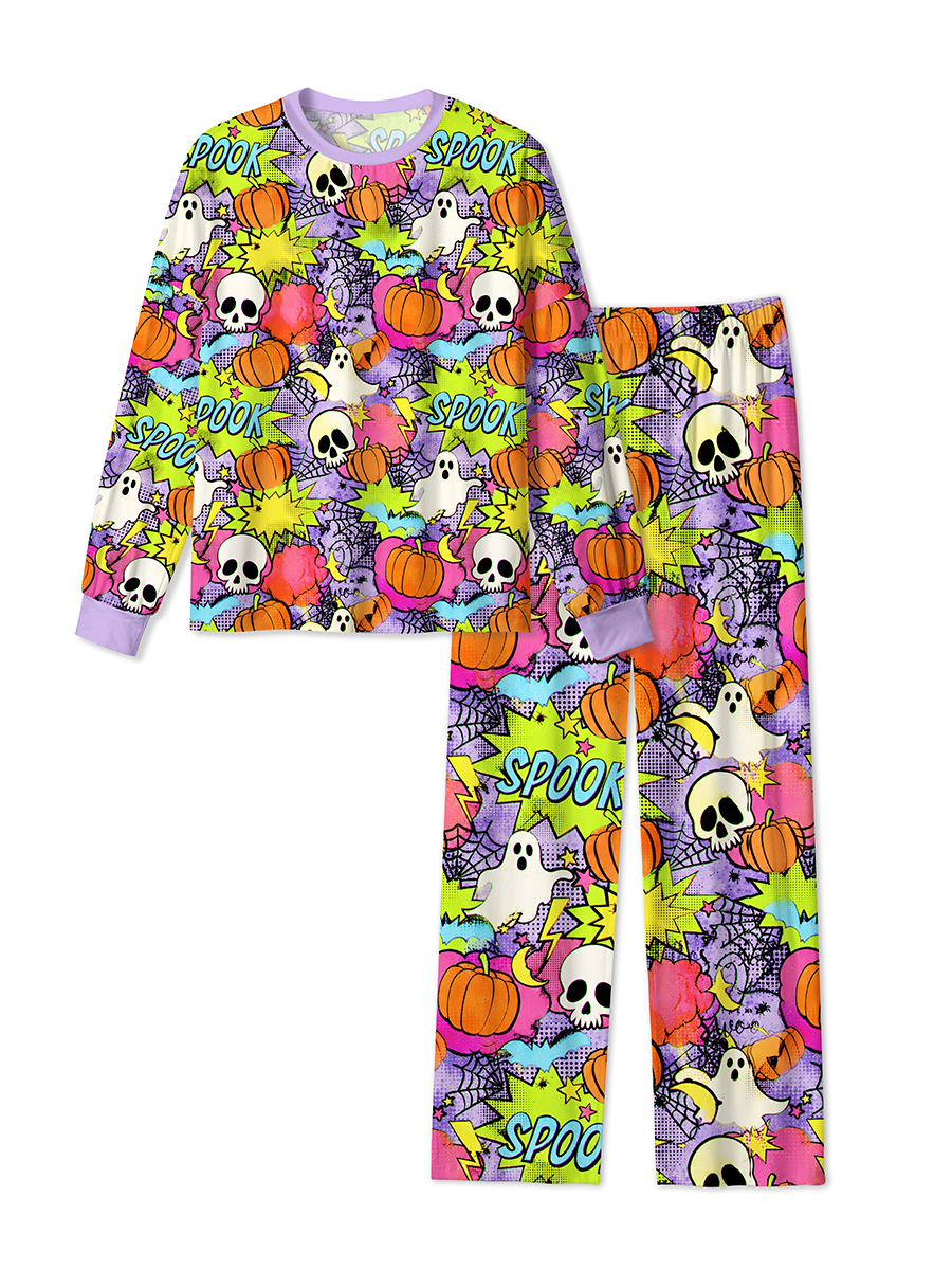 Vintage Pop Comic Halloween Ghost Pumpkin SPOOK Word Pajama