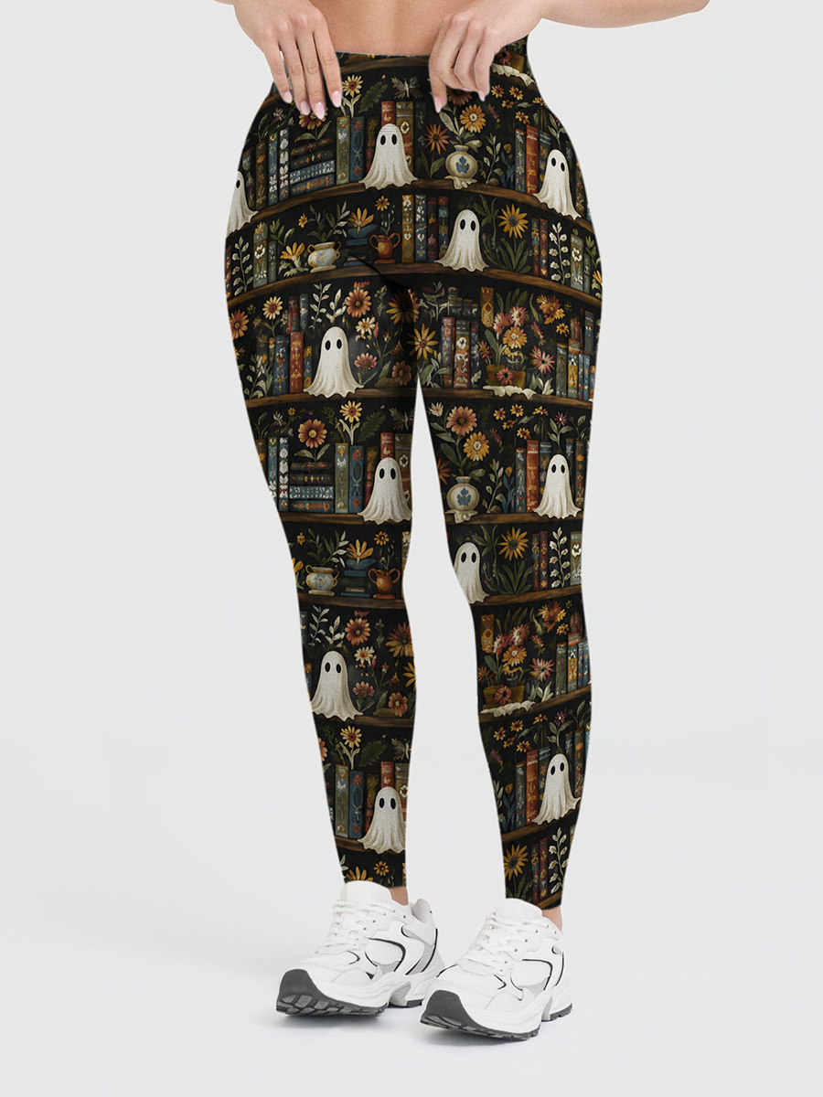 Vintage Vintage Tiered Bookshelf Fall Flower Ghost Leggings