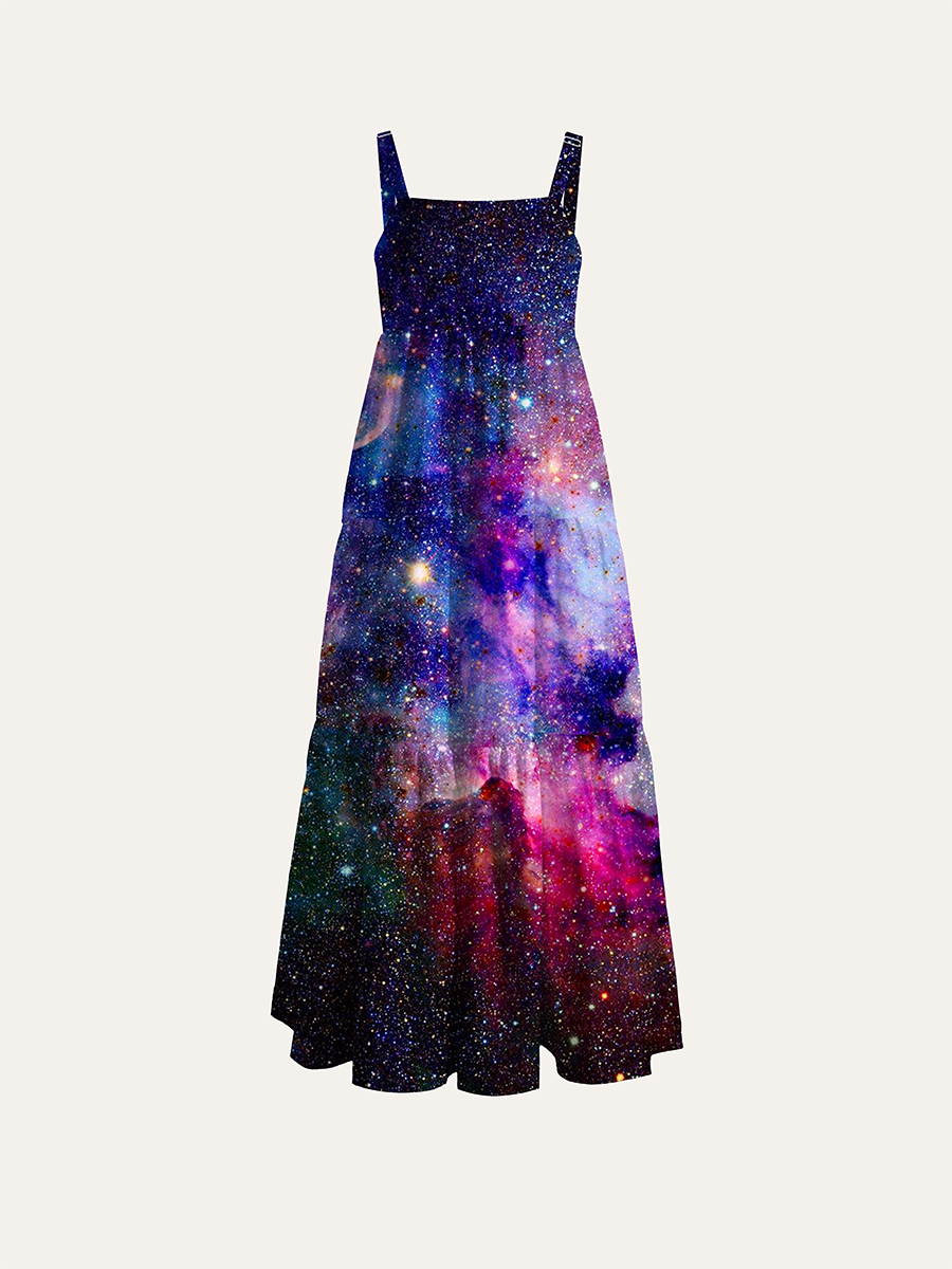 Magical Cosmic Galaxy Nebula Starry Sky Adjustable Wide Straps Maxi Dress