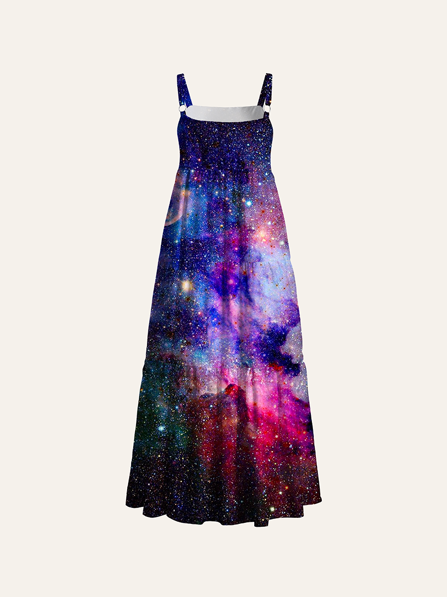 Magical Cosmic Galaxy Nebula Starry Sky Adjustable Wide Straps Maxi Dress