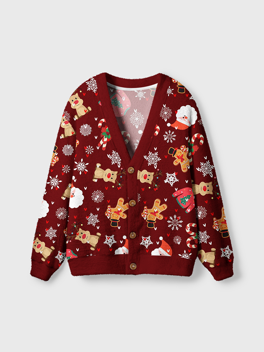 Vintage Gingerbread Man Santa Claus And Snowflakes Cardigan Sweaters