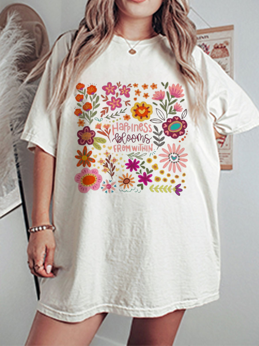Vintage Happiness Blooms From Within Oversize Graphic Tee