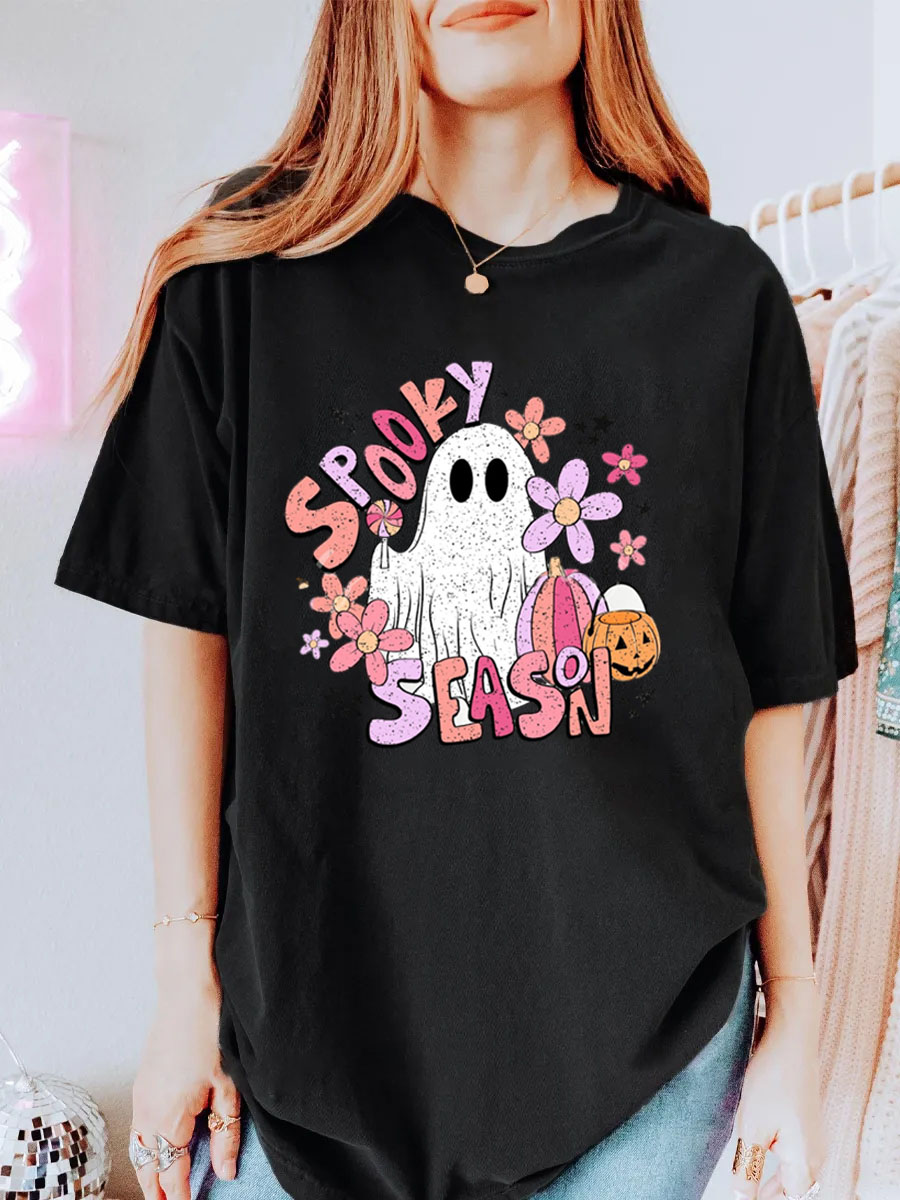 Vintage Spooky Season Png-Halloween Sublimation Oversize Graphic Tee