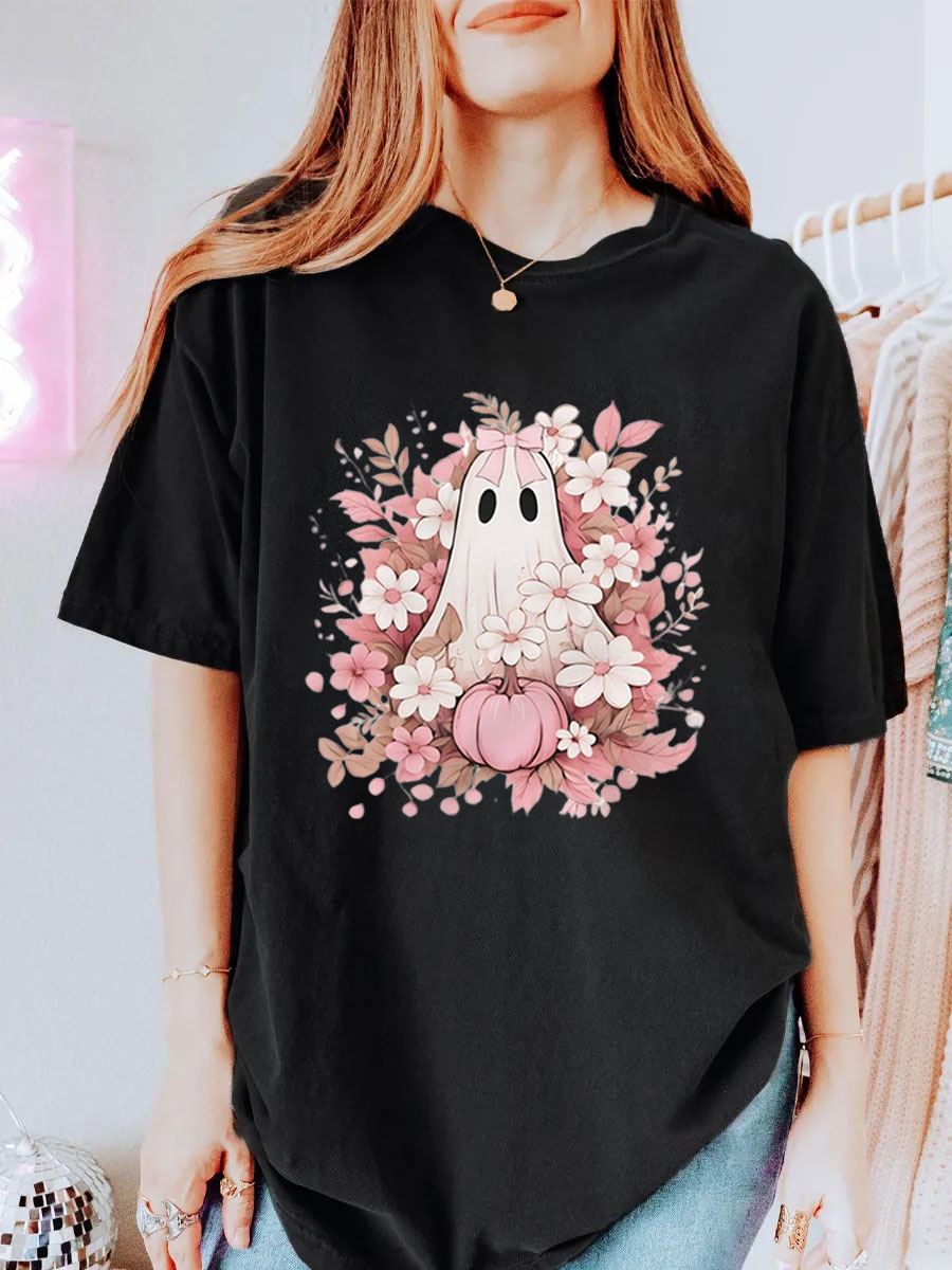 Vintage Pink Floral Ghost Oversize Graphic Tee