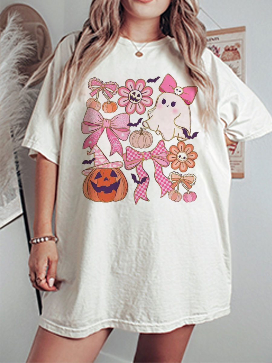 Vintage Girly Pumpkin Bow Oversize Graphic Tee