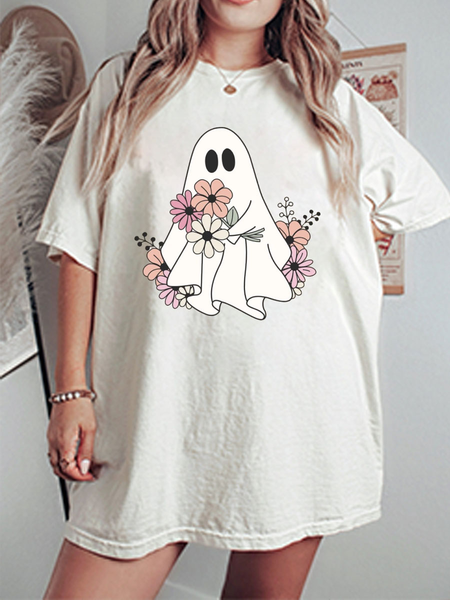 Vintage Retro Floral Ghost Oversize Graphic Tee