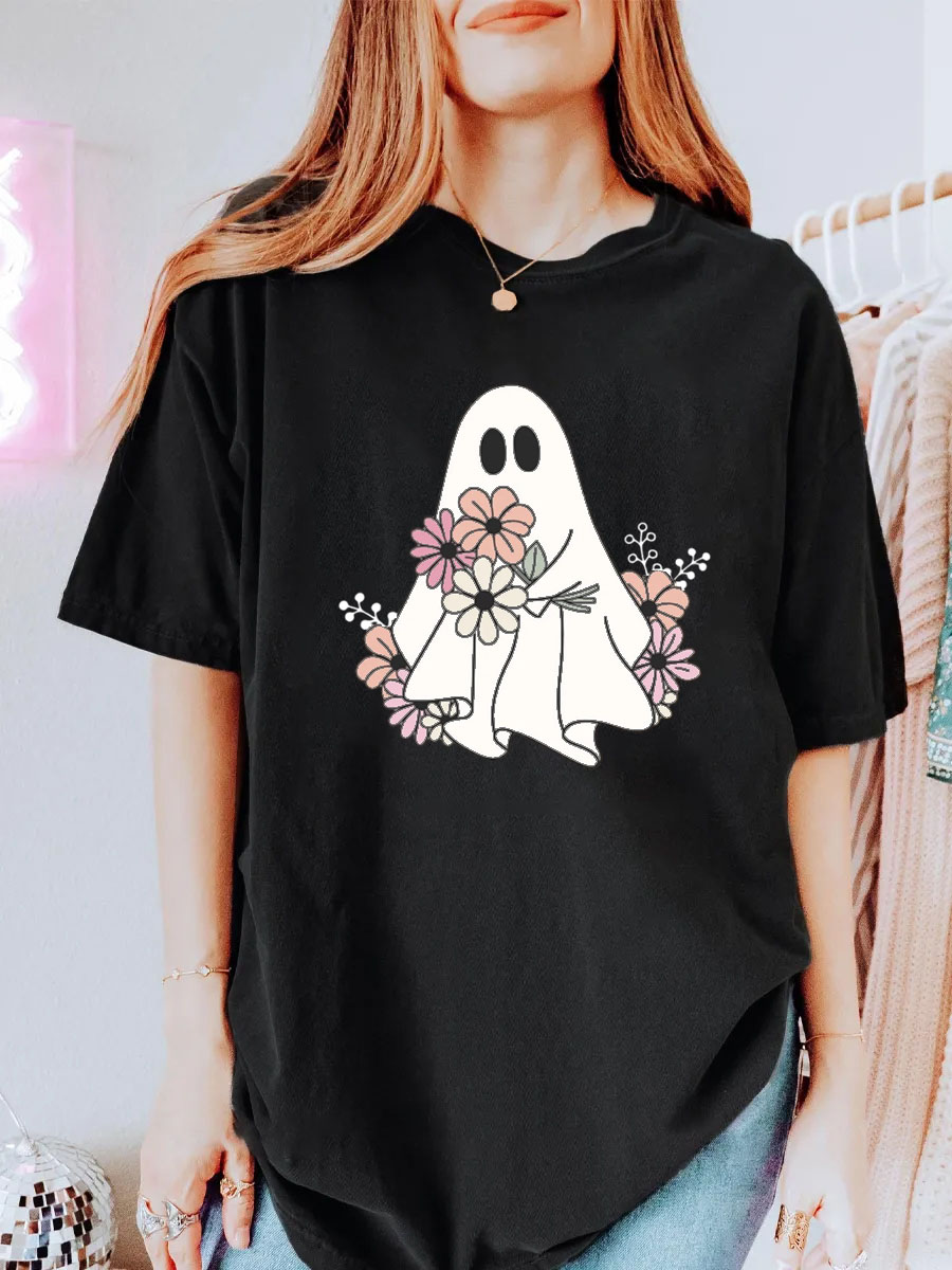 Vintage Retro Floral Ghost Oversize Graphic Tee