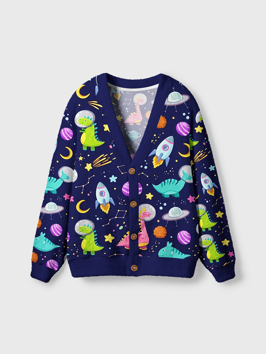 Vintage Space Astronaut Dinosaurs Spaceships Cardigan Sweaters