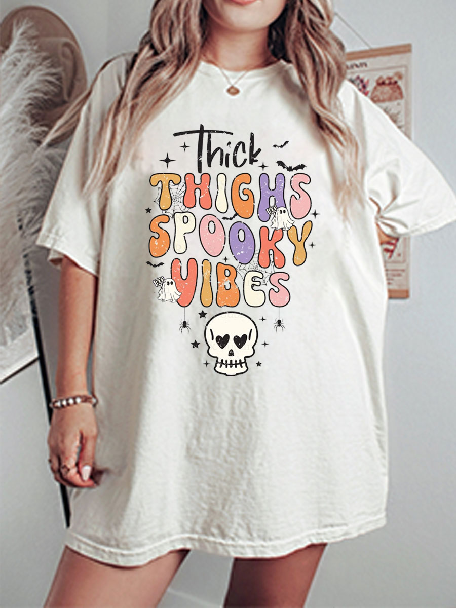 Vintage Thick Thighs Spooky Vibes Oversize Graphic Tee