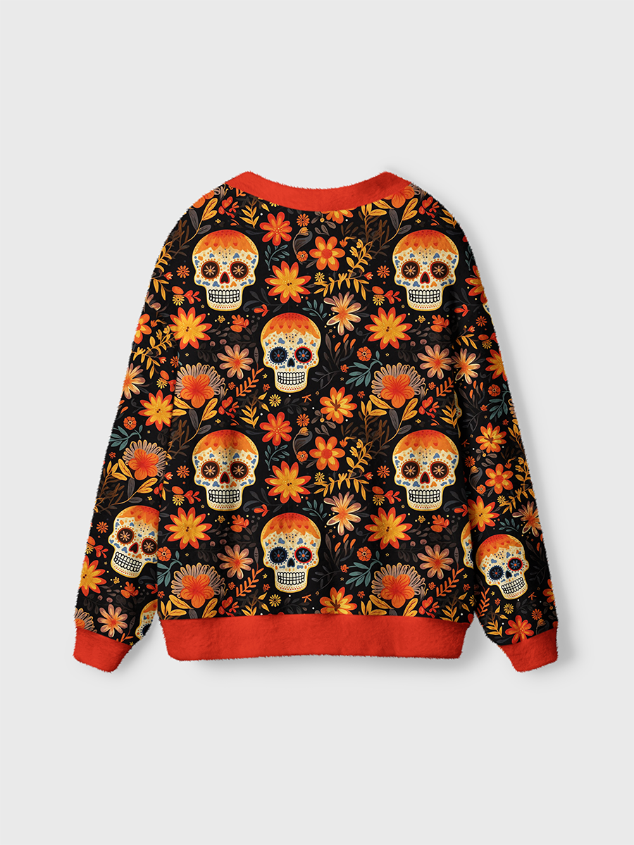 Vintage Day of the Dead Skulls And Autumn Florals Cardigan Sweaters